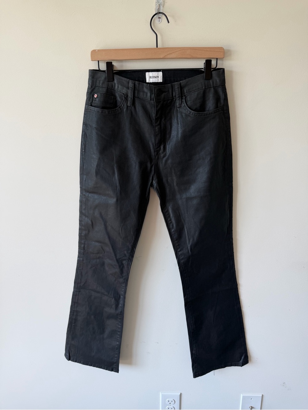 Hudson Blair High Rise Bootcut Coated Black Denim Stretch Jeans 98% Cotton